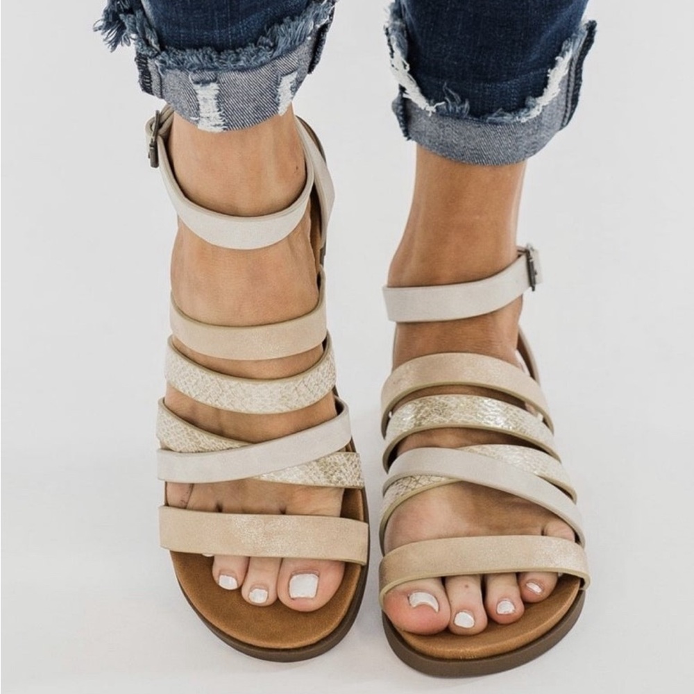 Very G Beige Strappy Flat Sandals